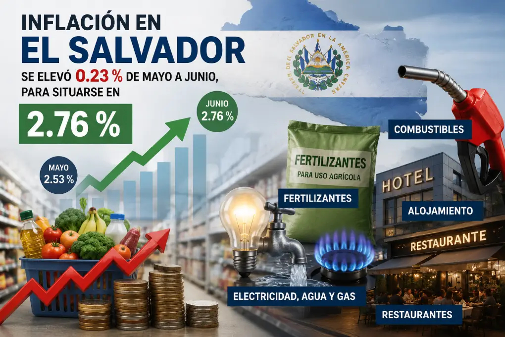 Inflación en El Salvador sube a 2.76 % en junio impulsada por combustibles y alimentos