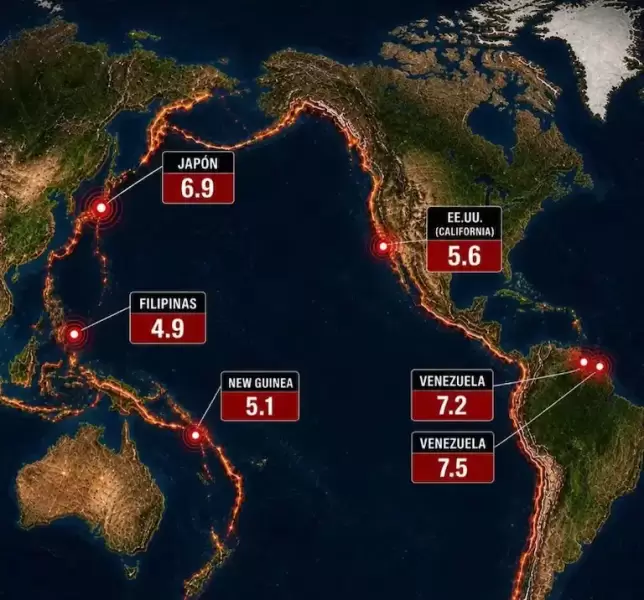 El Cinturón de Fuego del Pacifico es una franja que rodea casi todo el Océano Pacífico, que alberga el 75 % de los volcanes del planeta y responsable del 90 % de los terremotos del mundo.