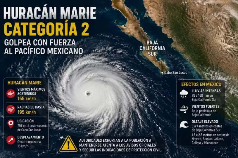 El huracán avanza con vientos máximos sostenidos de 155 kilómetros por hora y rachas de hasta 195 kilómetros por hora.