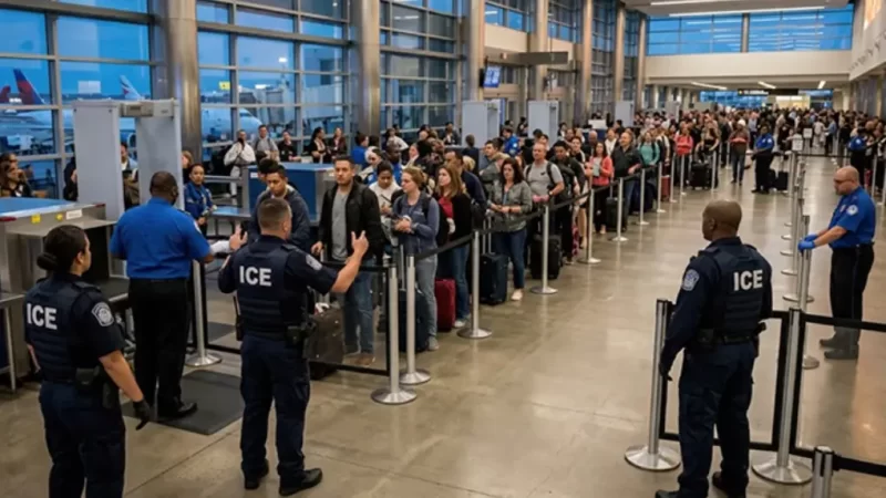 Los agentes del ICE ayudan con seguridad y logística.