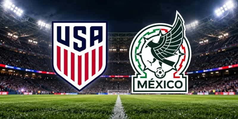 Escudos de EE.UU. y México de ono el estadio de noche