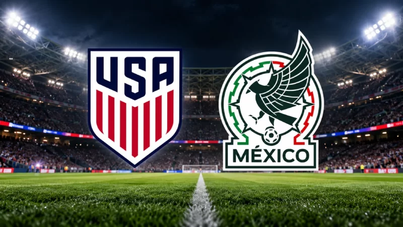 Escudos de EE.UU. y México de ono el estadio de noche