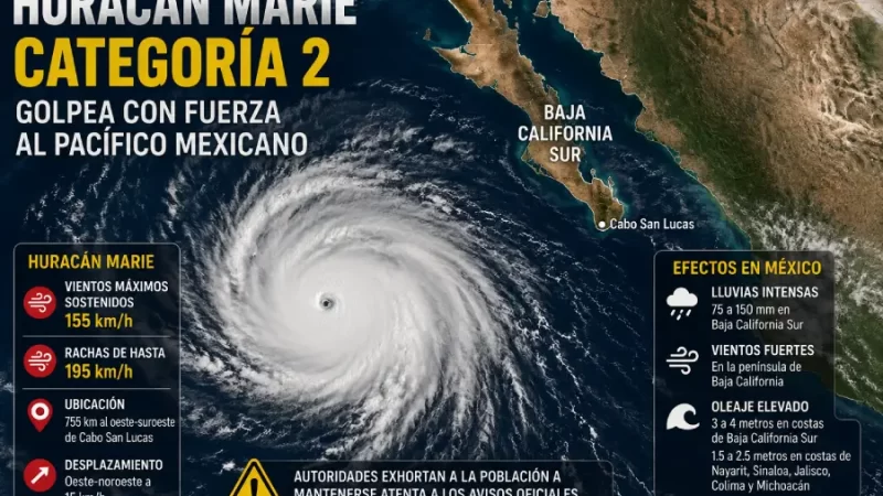 El huracán avanza con vientos máximos sostenidos de 155 kilómetros por hora y rachas de hasta 195 kilómetros por hora.